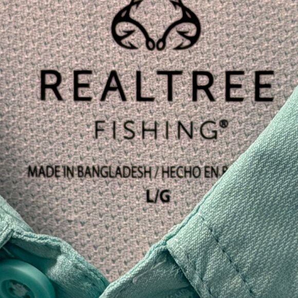 Realtree Fishing Mint Green Short Sleeve Button-Up Shirt Sz L With UPF40. NWT - Picture 2 of 12